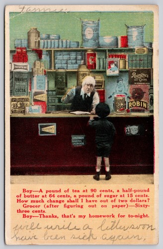 Boy grocer math homework - homework, joke