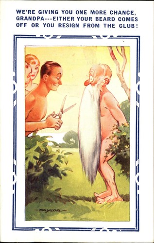 Nudist club man with long